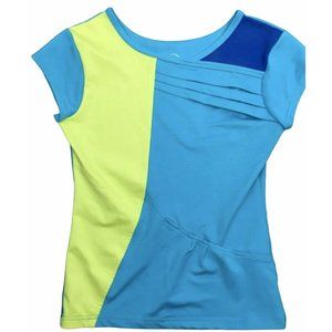 Girl's Athletic T Shirt Color Block Blue Yellow 10